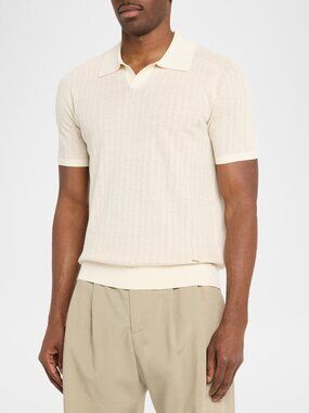 SIMKHAI Men's Radcliff Cotton and Linen Knit Johnny Collar Polo Shirt